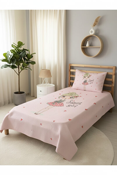 Evmila Kız Desenli, Baskılı Tek Kişilik ve Çocuk Pike Takımı