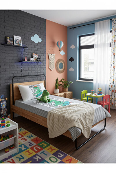 Evmila Dinozor Desenli Tek Kişilik Pike Takımı 160x230 Gri