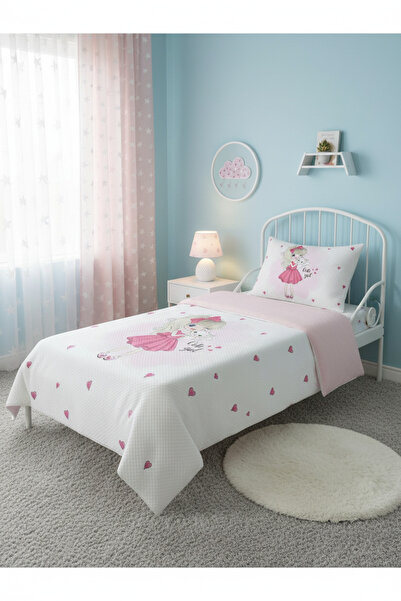 Evmila Prenses Kız Desenli, Baskılı Tek Kişilik ve Çocuk Pike Takımı