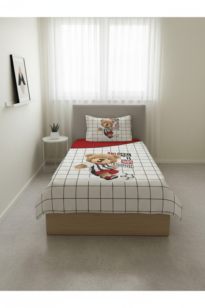 Evmila Futbolcu Teddy Desenli Genç Ve Çocuk Baskılı Tek Kişilik Pike Takımı 1...