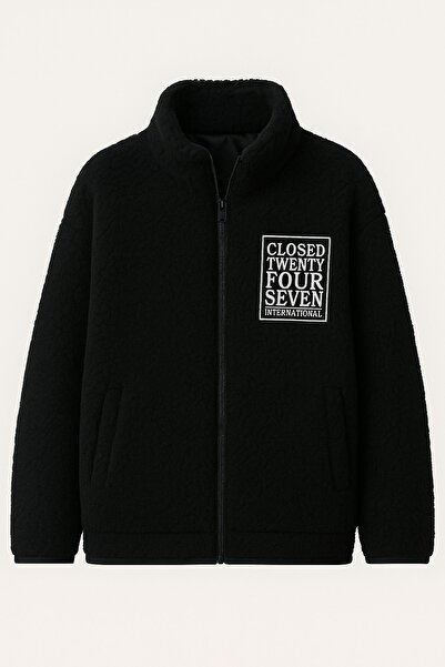 OTAKU Unisex Oversize Κλειστό Κεντημένο Πλεκτό Παλτό Κολλεγιακό