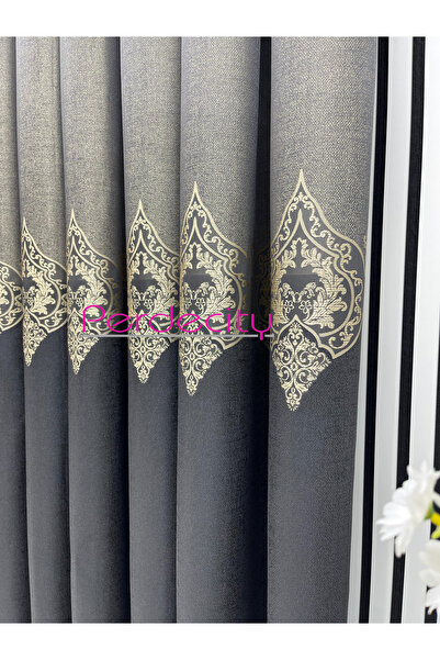 PERDECITY Κουρτίνα φόντου με μοτίβο οθωμανικού στυλ, χρυσό ανθρακίτη Ζευς, 1x3, συχνό πλισέ [μονό φύλλο]