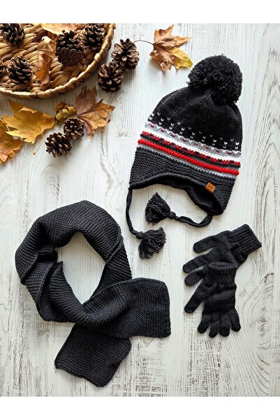 GizaKids Set de 3 piese pentru copii: beretă din lână, eșarfă, mănuși / pălărie