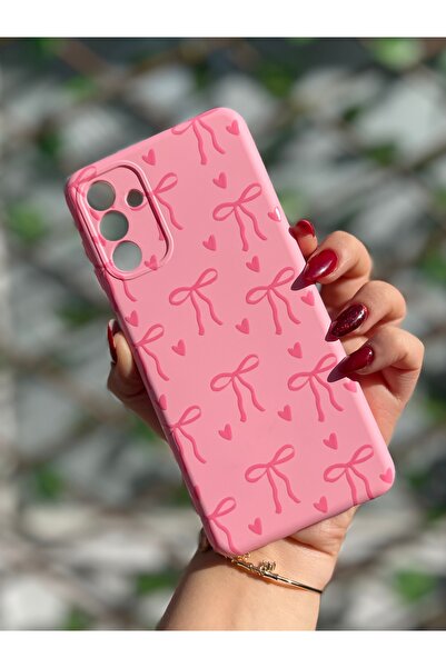 Store Samsung A04S Compatibleheart and Ribbon Patterned Velvet Silicone Case Phone Case