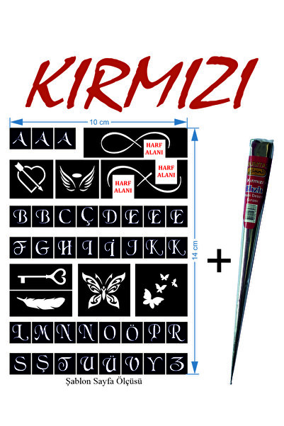 EYMEN ÇARŞI /Kına Kalıbı ve Kına/Mini Harf Desenler Kına Şablonu ve Kırmızı H...