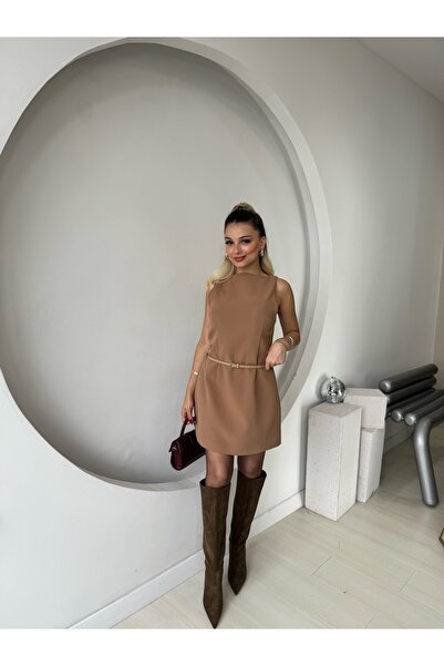 NAUQE Tan mini belted dress