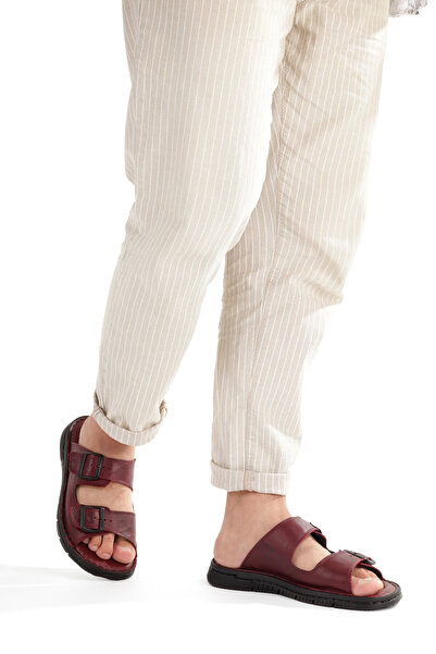 EasyStep Erkek Hakiki Deri Şeritli Terlik