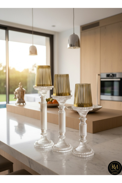 Kristal Market El Yapımı Kristal Dekoratif Mumluk Set 3'lü