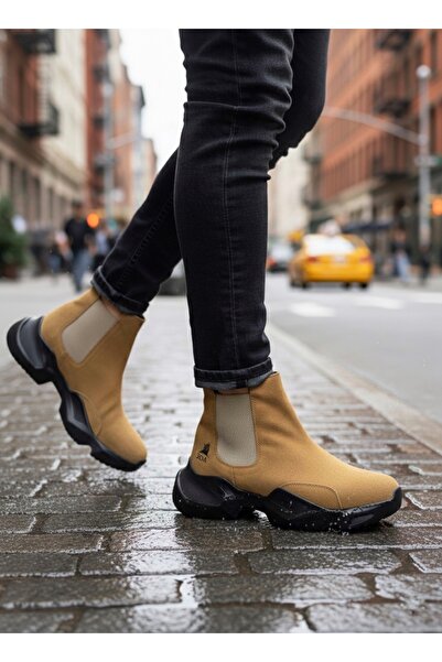 BOA BA0444 Ανδρικά αθλητικά μισά μποτάκια με ψηλή σόλα Camel χωρίς κορδόνια