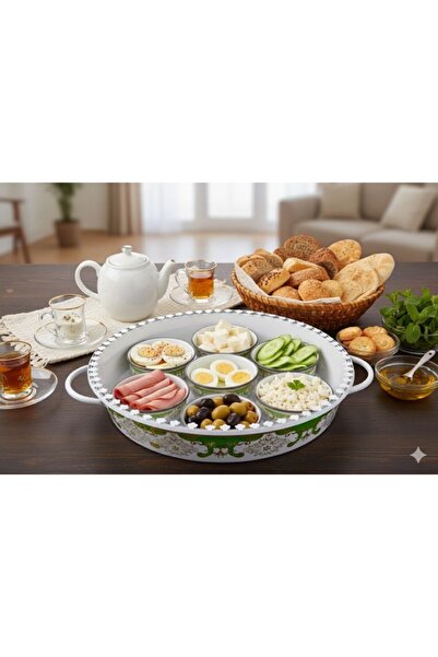 Generic صينية إفطار بغطاء مع زبديات تقديم (كريمي)