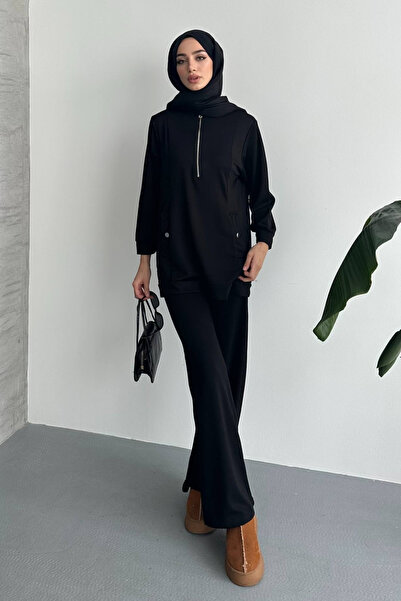 adba style Γυναικείο Modal Combed Cotton Oversize Μεταλλικό Φερμουάρ Hijab Σετ 4029