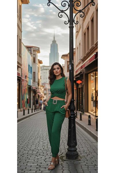 Design Show Set de vară pentru damă verde, țesătură georgetă