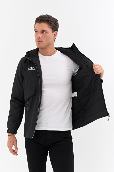 SİVAİST Men's Black Outdoor Water Repellent Hooded Coat – Windproof, Lightweight, and Durable