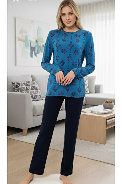 ÇAĞ MODA Viskon Uzun Kollu Desenli Kadın Pijama Takımı