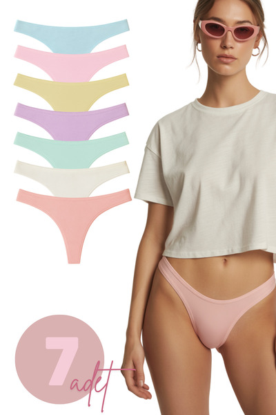 LİBELLA İÇ GİYİM Γυναικεία βαμβακερά εσώρουχα Lycra Thong Pack 7 - Παστέλ χρώματα