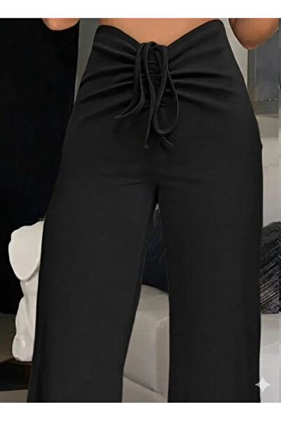 Butik Women's High Waist Front Gathered Spanish Imported Crepe Pants