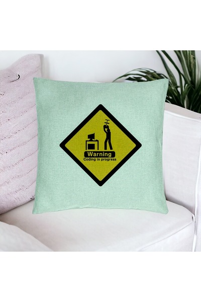 BEKZ Perna Decorativa, Model Coding in Process, 40x40 cm, Verde Menta, Husa Detasabila, Burduf