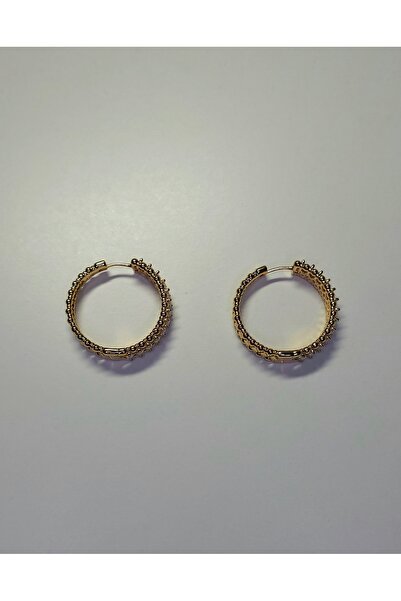 Mrs.Lry Çelik Zirkon Taşlı Kalın Su Yolu Halka Küpe Gold Renk Trend Model