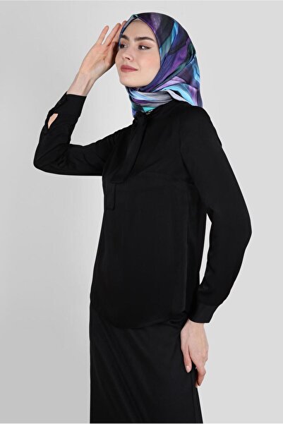 Alvina Scarf Collar Cuffs Buttoned Blouse 43670