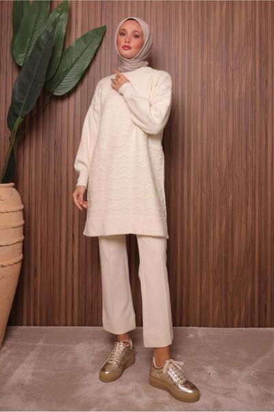 TRENDTESETTÜR Women's Ecru Tricot Tunic t 1107