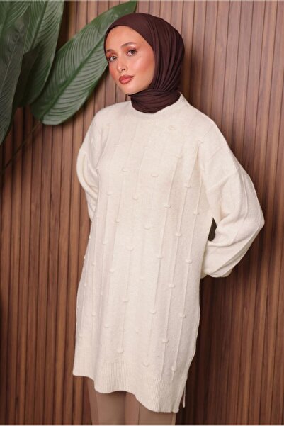 TRENDTESETTÜR Women's Ecru Tricot Tunic t 6107