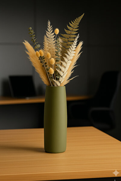 Lapida Home Decor Modern Uzun Taş Vazo – Yeşil Silindir Vazo | Dekoratif Ev Aksesuarı 25 Cm