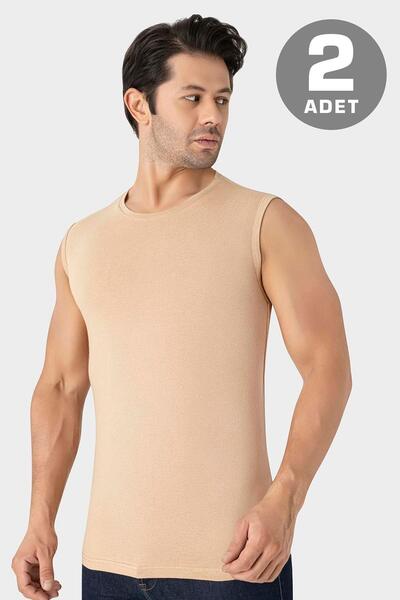 Arma Yıldız 2 Pieces Invisible Undershirt Men's Skin Color Crew Neck Sleeveless T-Shirt Cotton Lycra Soft Flexible Fabric