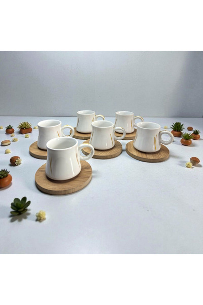 arsimhome 6kişilik Fincan Takımı ahşap Tabaklı