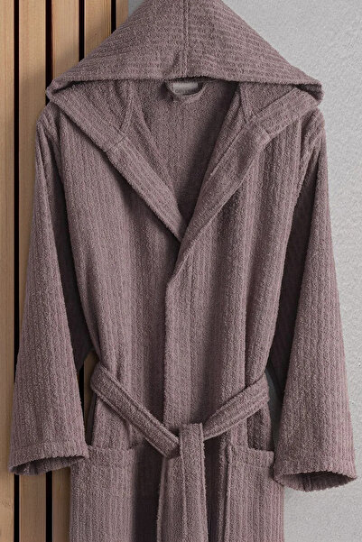 Lorateks ATLAS Pamuk Çizgili Kapüşonlu Bornoz | Çeyiz | Bornoz Seti | Sabahlı...