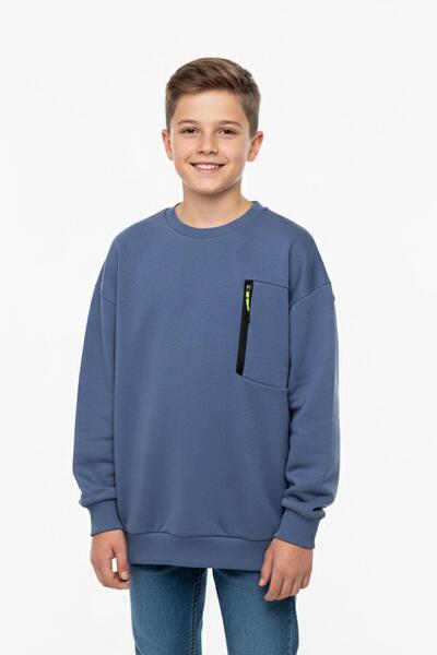 NEWKİDS Hanorac pentru băieți cu decolteu crew, cu detaliu de fermoar la buzunar