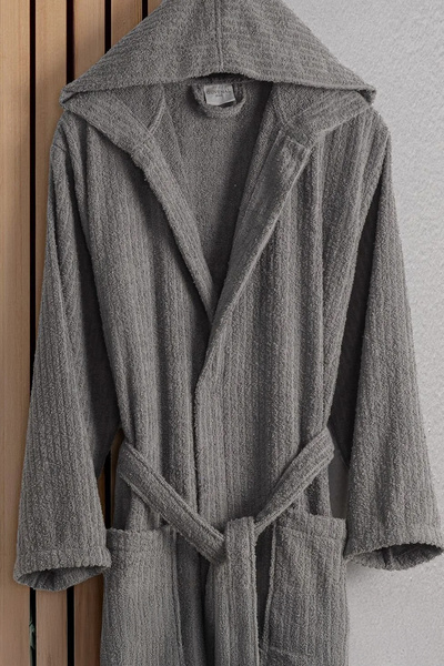 Lorateks Atlas Unisex Pamuk Çizgili Kapüşonlu Bornoz