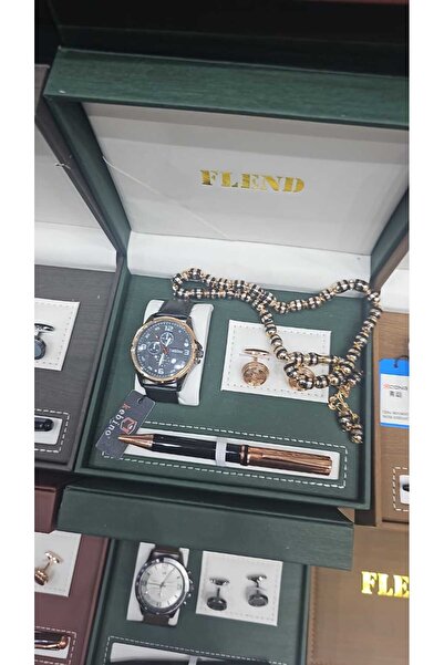 FLENID Flind gift set for men, consisting of four pieces: a watch, a pen, cufflinks, and a rosary.