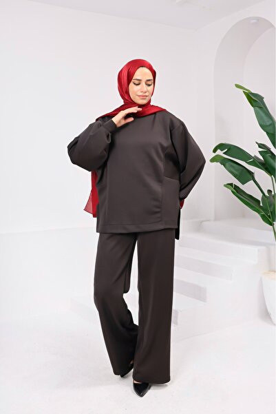 onlymoon Black Women's Scuba Fabric Top and Bottom Set ♦   Oversize Comfortable Fit ♦   Casual Stylish Outfit ♦   Trend Moda İkili