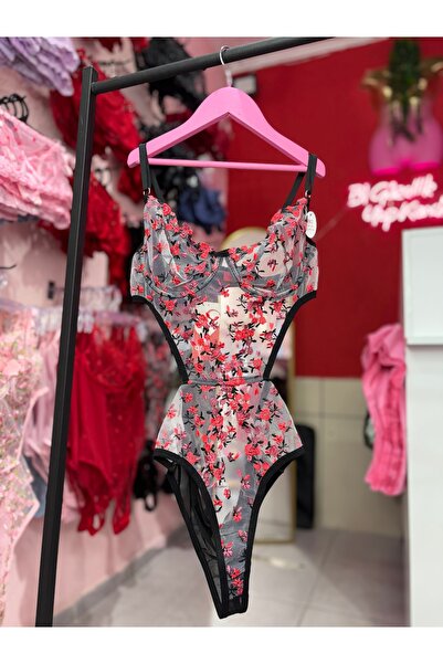 AMO Çiçek Desenli Transparan Bodysuit