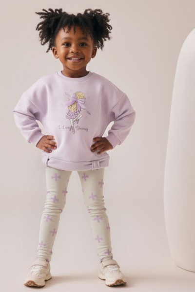 Minipodyum Set din două piese pentru fete cu fundă imprimată și colanți