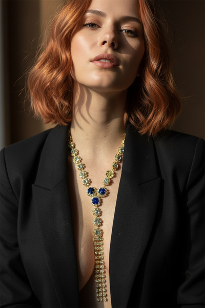 TAKIŞTIR Altın Renk Mavi Taş Detaylı Vücut Aksesuarı