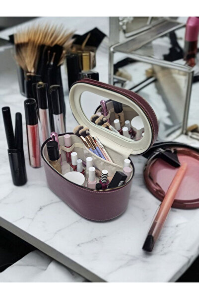 Moda fiesta Кутия за грим и аксесоари с голям капацитет и огледало | Органайзер с кожен вид