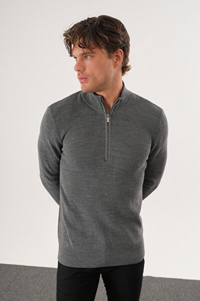 No Way Ανδρικό πουλόβερ με μισό φερμουάρ και βασικό πλεκτό πουλόβερ