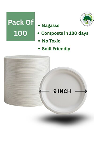 Green Gift Concepts -100 pc of 9" Biodegradable Plates Eco-Friendly, Compostable & Durable Disposable Plates