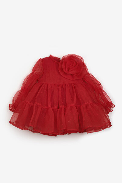 Le Mabelle Kırmızı Puantiyeli Gül Aksesuarlı Kız Çocuk Elbise - Belinda