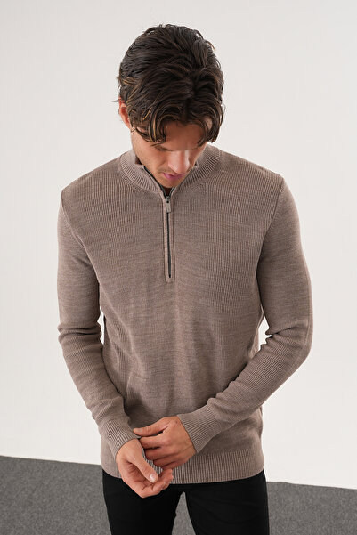 No Way Pulover tricotat basic pentru bărbați, cu jumătate de fermoar, cu croi...