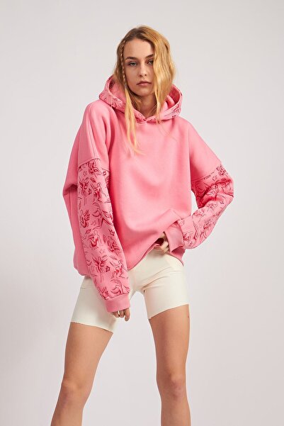 NİCE Γυναικείο φούτερ Pink Angel με τύπωμα oversized με κουκούλα - Χειμερινό φούτερ με κουκούλα από χοντρό ύφασμα με 3 κλωστές