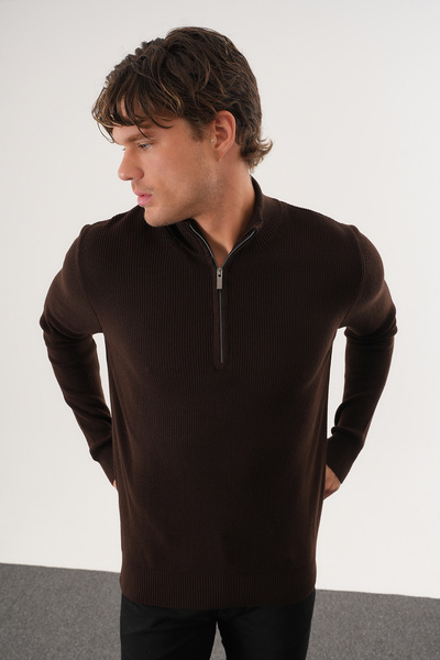 No Way Ανδρικό πουλόβερ με μισό φερμουάρ και βασικό πλεκτό πουλόβερ