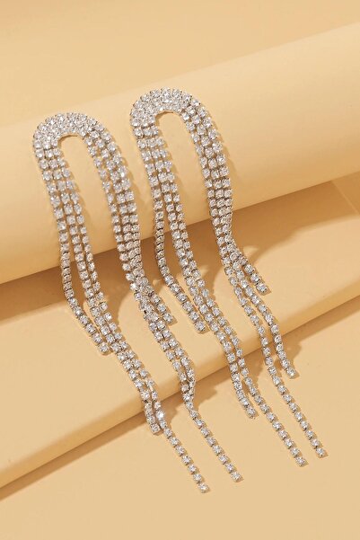 New Obsessions Parlak Taşlı Püsküllü Sallantılı Abiye Küpe