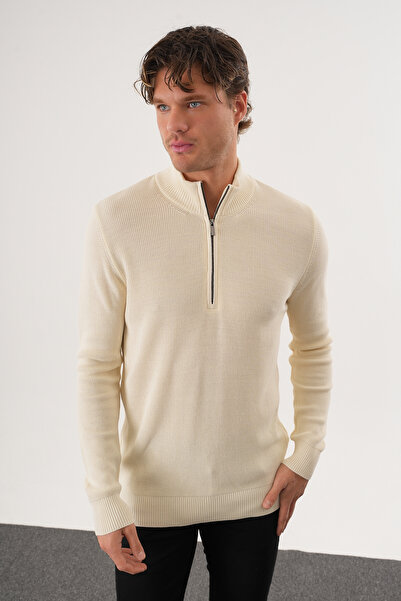 No Way Pulover tricotat basic pentru bărbați, cu jumătate de fermoar, cu croiala normală