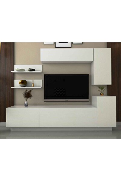 Stylish Home طاولة ومكتبة تلفزيون جدارية ابيض - venus