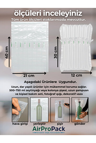 Airpropack 21x40 cm 100 adet Sütunlu Koruyucu Havalı Kargo Poşeti Airbag/Airbed/Şişirilebilir Ambalaj