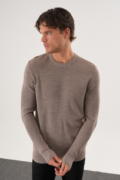 No Way Ανδρικό πλεκτό πουλόβερ με λεπτομέρεια με λαιμόκοψη με κανονική εφαρμογή