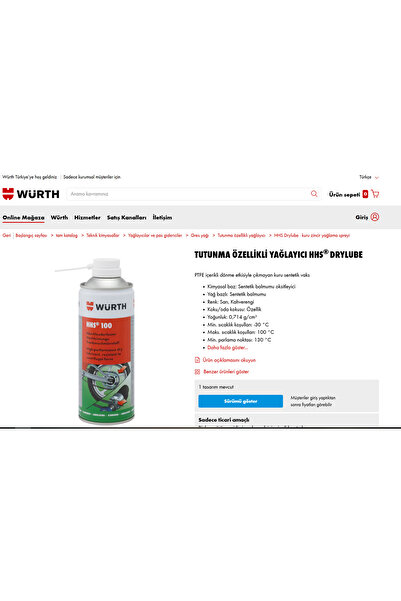 Würth Hhs Drylube Kuru Zincir Yağlayıcı 400 Ml. Made In Germany