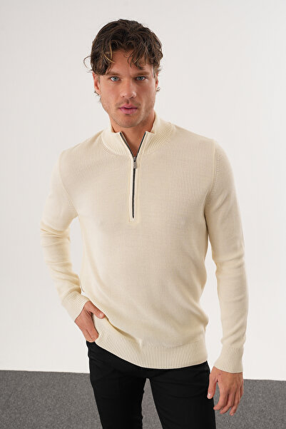 No Way Pulover tricotat basic pentru bărbați, cu jumătate de fermoar, cu croiala normală